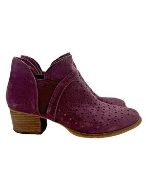 Earth Keren Burgundy Suede Laser Cut Ankle Booties Womens Sz 9B Boho Hippie Shoe
